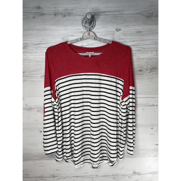 Maurices Shirt Womens 3X Red White Striped Colorblock Long Sleeve Elbow Patch - Picture 1 of 11